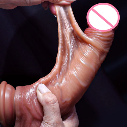 Realistic Pushing Dildos For Women Lesbian Sex Toys Realistic Skin Sliding Foreskin Testicles Dildo For Anal Big Dick Penis