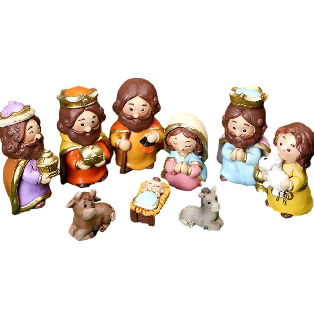 Nativity Sets for Christmas Resin Manger Scene Ornaments Jesus Figurines Sets Cute Cartoon Figures Nativity Statue Home Decor