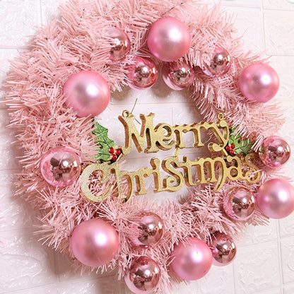 30cm Door Hanging Pink Wreath Rose Gold Pink Ball Letter Merry Christmas Window Door Garland Window Door Garden Sign Decoration