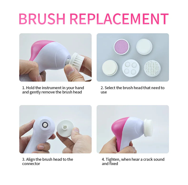 Electric 5 In 1 Facial Brush Facial Massage Spa Skin Instrument Vacuum Pore Cleaner Meter Blackhead Cleaning Cleanser Tools