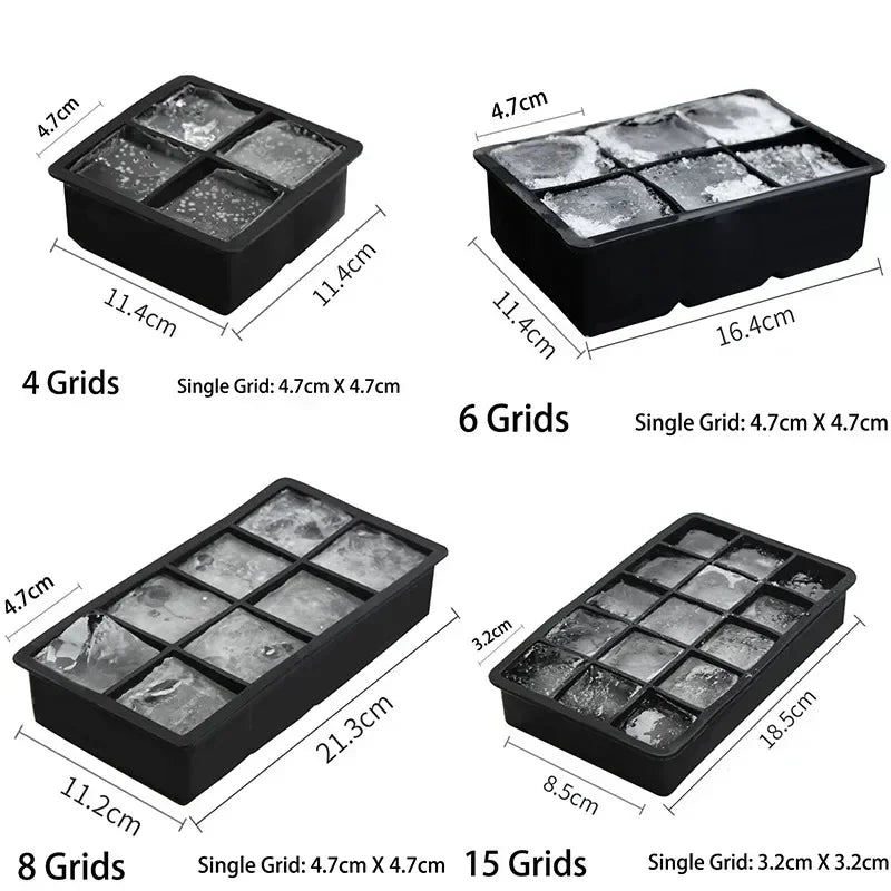 4/6/8/Grid Big Ice Tray Mold Box Large Food Grade Silicone Ice Cube Square Tray Mold Diy Bar Pub Wine Ice Blocks Maker Model