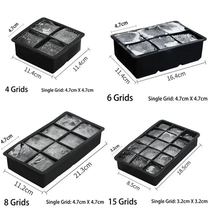 4/6/8/Grid Big Ice Tray Mold Box Large Food Grade Silicone Ice Cube Square Tray Mold Diy Bar Pub Wine Ice Blocks Maker Model