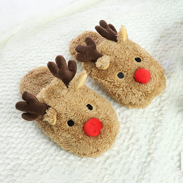 Christmas Reindeer Slippers House Flat Floor Soft Slides Non-Slip Winter Slippers Slip-On Slippers Cozy Women Men for Xmas Gift