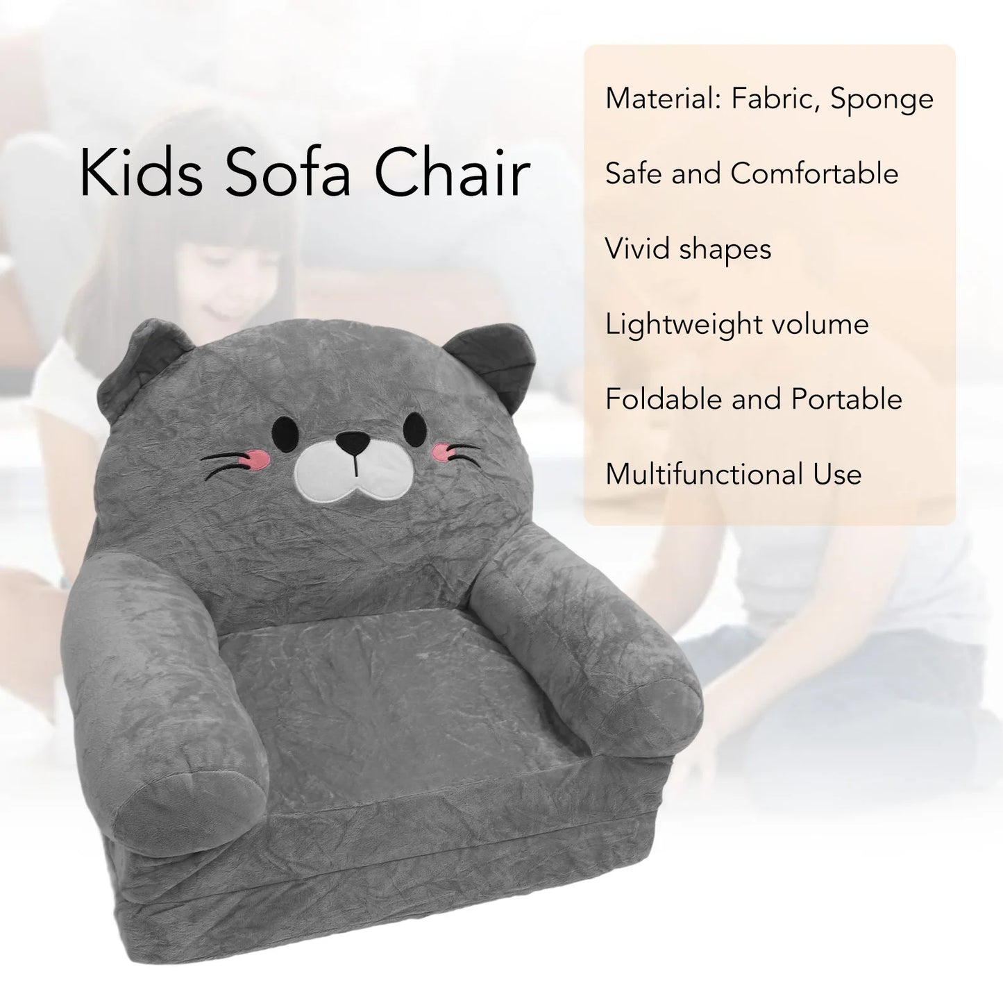 Folding Lazy Sofa Plush Toddler Chair Cute Cat Seat Cushion Soft Bean Bag For Home Office