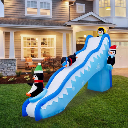 6FT Christmas Inflatables Penguin Slide Blow Up Christmas Decorations Outdoor Build-in LED Lights Penguin