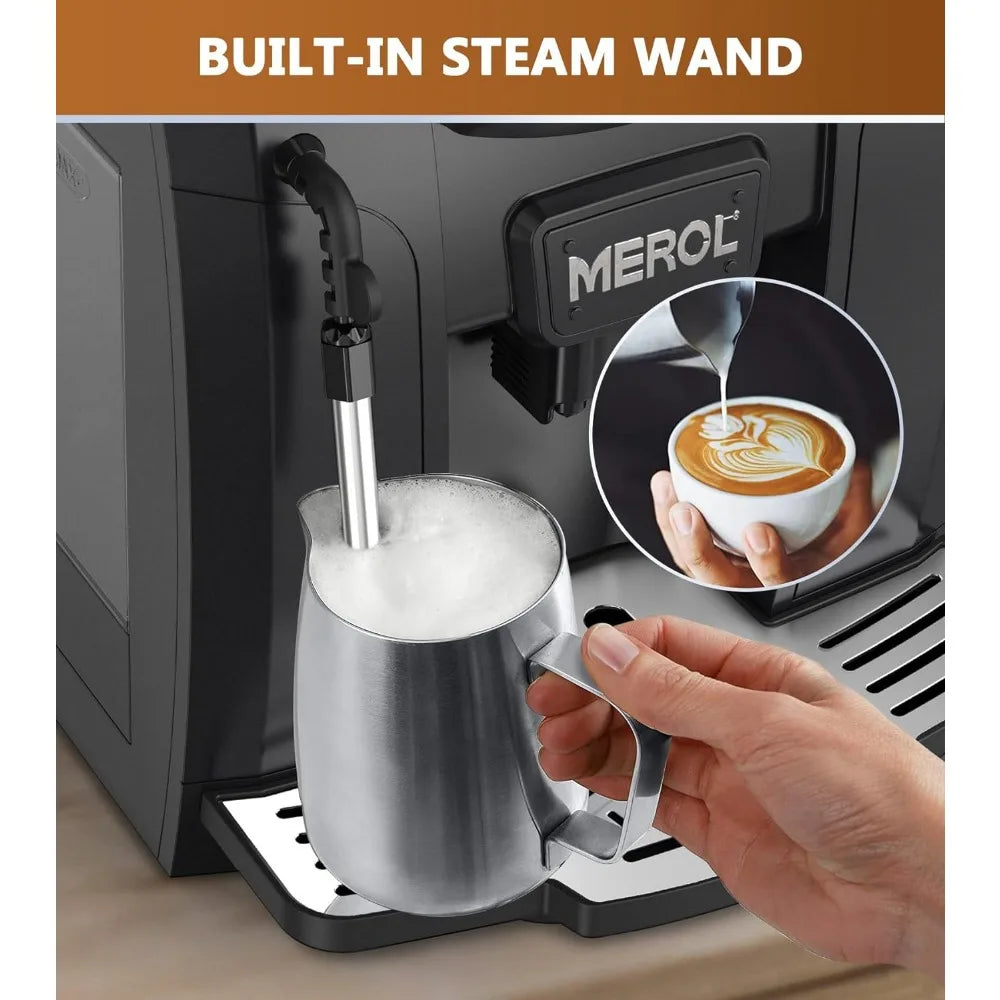 Automatic Espresso Coffee Machine, 19 Bar Barista Pump Coffee Maker with Grinder and Manual Milk Frother Steam Wand