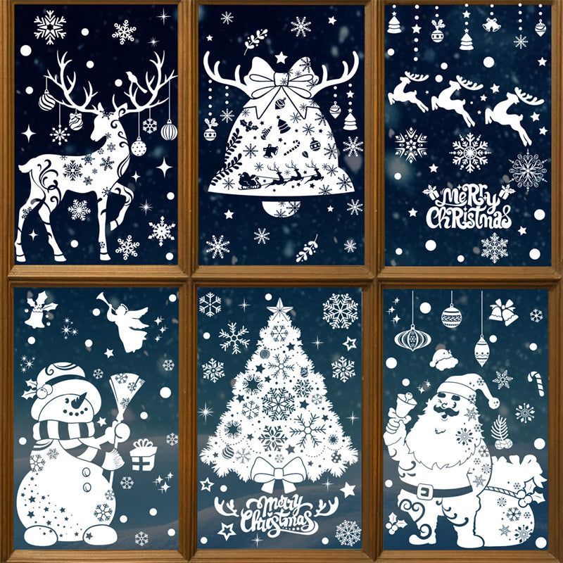 Merry Christmas Snowman Static Window Sticker White Snowflake Santa Elk Wreath Wall Stickers Kids Room Shopwindow Glass Decals