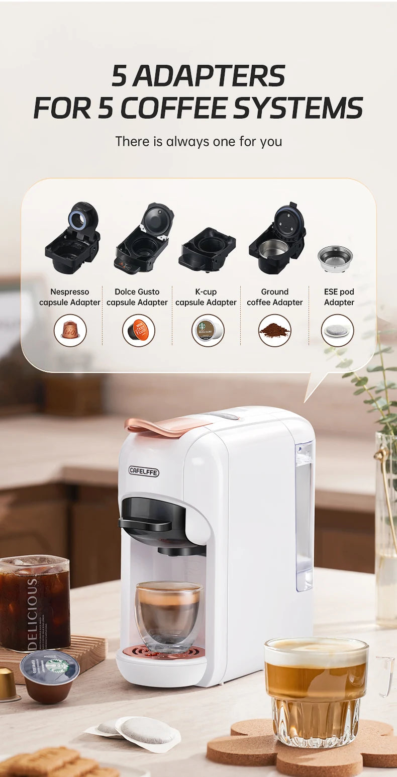 Cafelffe 5 in 1 Capsule Coffee Machine Fit Dolce gusto Nespresso Capsule ESE Pod Ground Coffee K-cup 19Bar Hot/Cold,gift-giving