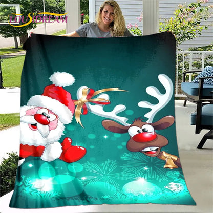 Merry Christmas New Year Cartoon Blanket,Flannel Blanket Throw Blanket,Warm Blanket for Living Room Bedroom Beds Sofa Party Gift