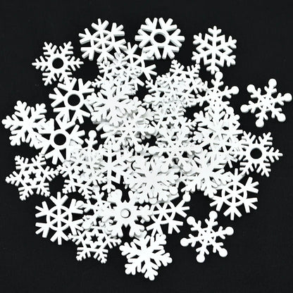 50pcs Mix Shape White Wooden Snowflakes Christmas Ornaments Xmas Tree Wood Pendant New Year Christmas Decorations for Home