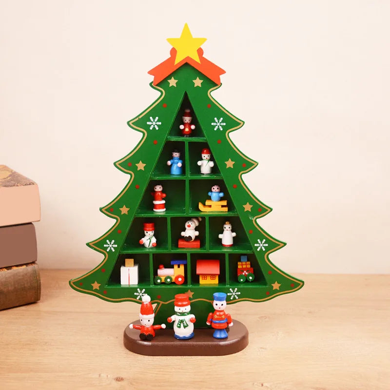 Christmas Decorations Wooden Christmas Tree Creative Scene Layout Ornaments Three-dimensional Red Xmas Table Desktop Decoration