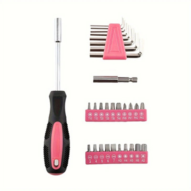 39-Piece All Purpose Household Pink Tool Kit for Girls, Ladies and Women - includes All Essential Tools for Home, Garage, Office and College Dormitory Use