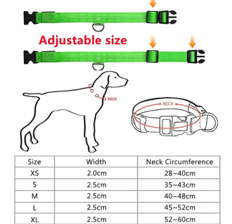 Fashion Pet Dog Collar Nylon Glow LED Glowing Cat Collars Adjustable Dog Leash Anti-loss Pet Cats Dogs Harness Accessories