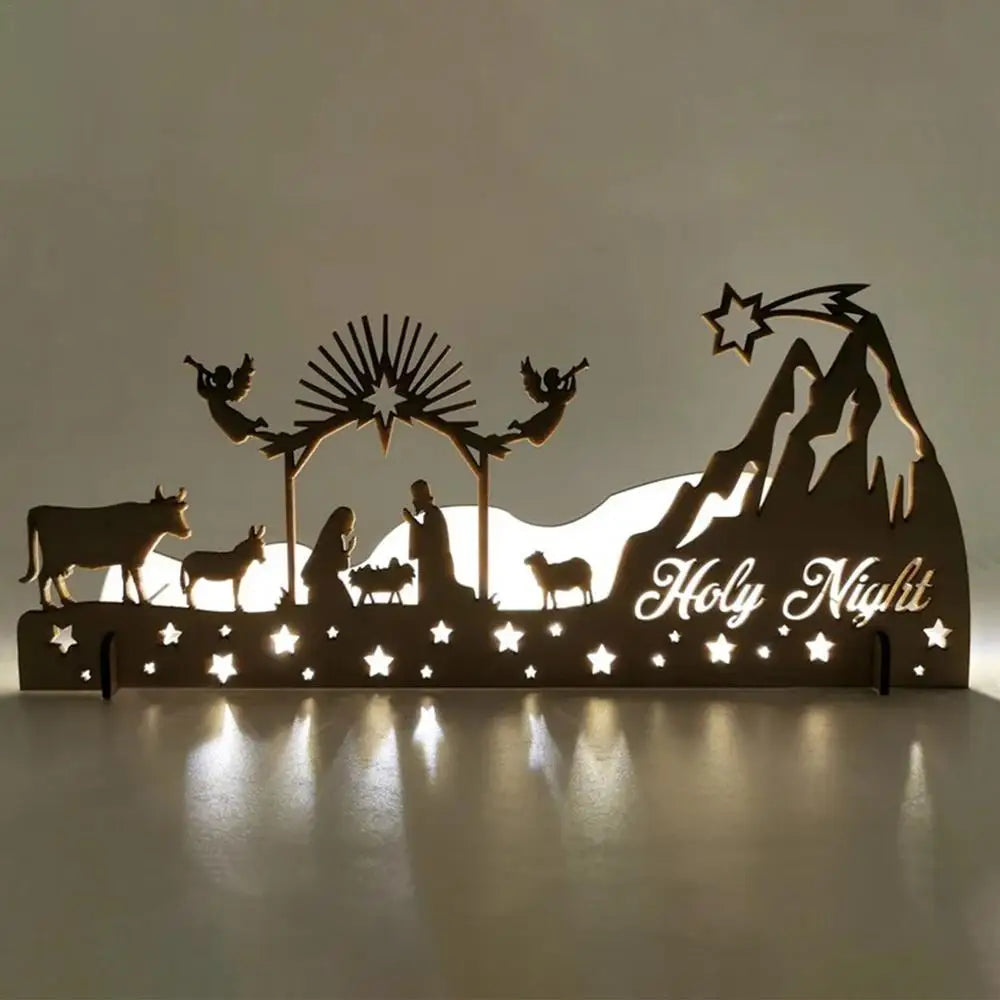 Nativity Scene Tealight Holder Metal Silhouette Wooden Candle Holder Birth Of Jesus Ornament Christmas Gifts Crafts Home Decor