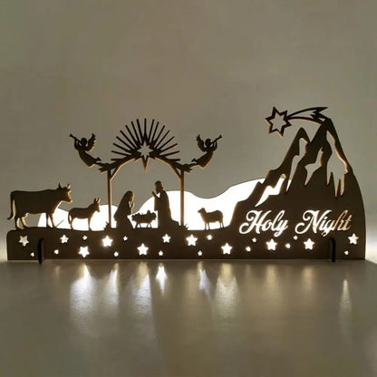 Nativity Scene Tealight Holder Metal Silhouette Wooden Candle Holder Birth Of Jesus Ornament Christmas Gifts Crafts Home Decor