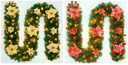 Christmas Rattan Garland Decorative Staircase Fireplace Christmas Decoration Xmas Tree Rattan Banner Stair Wreaths with Light