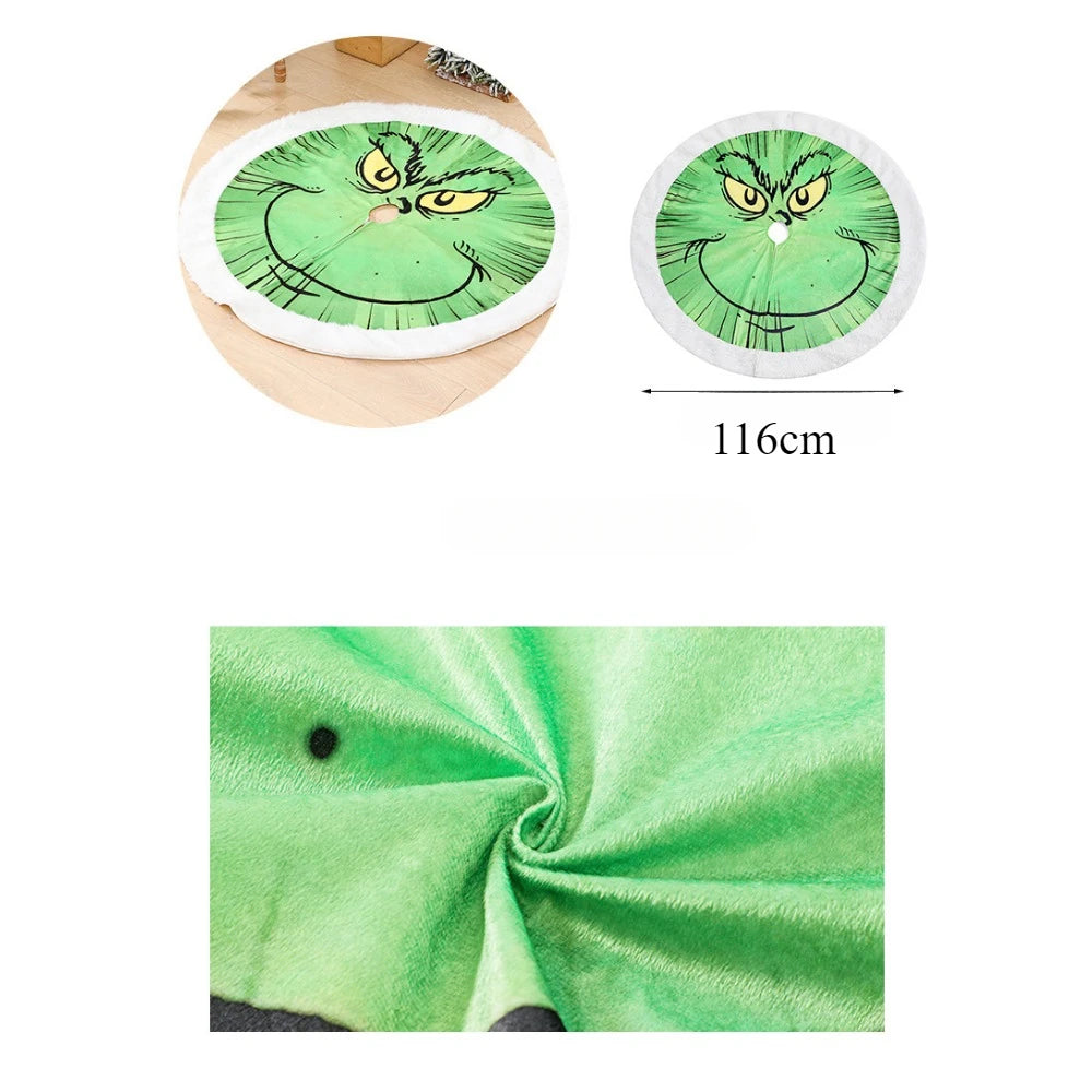 Christmas Decoration Green Fur Monster Plush Christmas Tree Apron with Lights Decorative Tree Skirt Glowing Grinch Tree Skirt