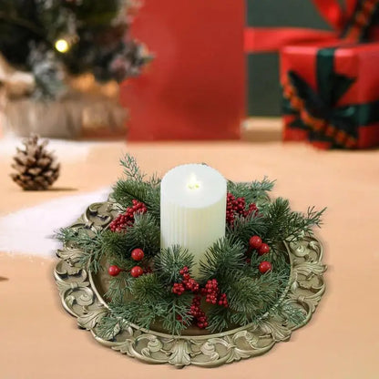 Christmas Candle Rings Table Decoration Christmas Wreath Candle Holder Ring Red Berries Table Centerpieces Candle Wreath