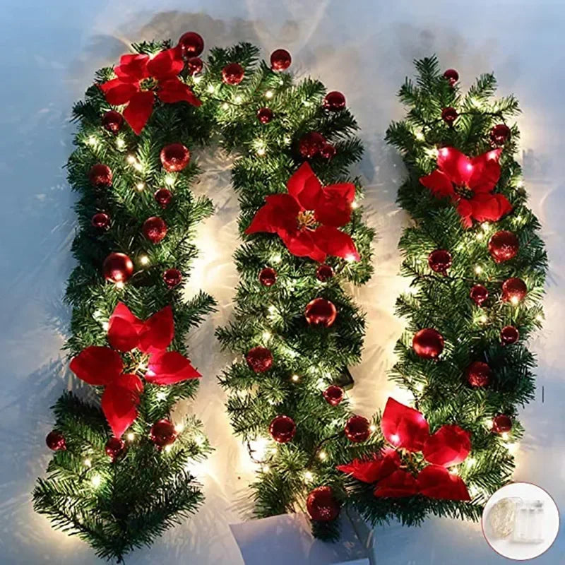 Christmas Rattan Garland Decorative Staircase Fireplace Christmas Decoration Xmas Tree Rattan Banner Stair Wreaths with Light