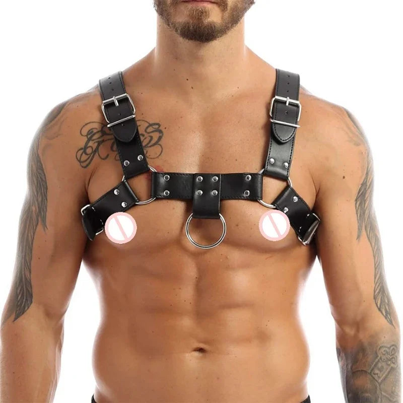 Genuine PU Men's Sexy Bondage Restraints Leather Belt Chest Straps Harness Gay Buckles Punk Rave Clubwear Toys For Man