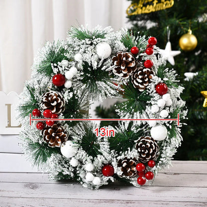 Artificial Flower Wreaths for Christmas with Bows Pinecone Red Berry for Front Door, Window Fireplace Farmhouse Decorations