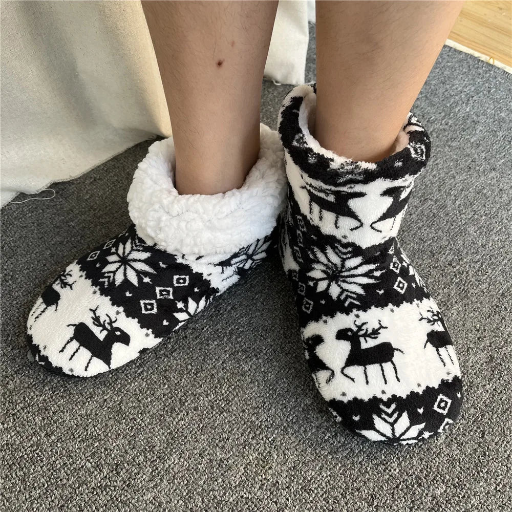 Winter Warm Slipper Womens House Fluffy Christmas Elk Fur Cotton Plush Skid Anti Indoor Flat Fuzzy Female Shoes Home Boots