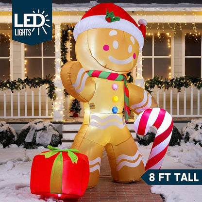 Christmas 2.4m Inflatable Gingerbread Man With Candy Built-In LED Lights Blow Up Decoration Outdoor Garden Xmas Party Ornament