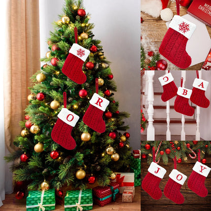 Christmas Letter Knitting Socks Snowflake Stocking, Christmas Decoration for Home Xmas Tree Ornament Gift