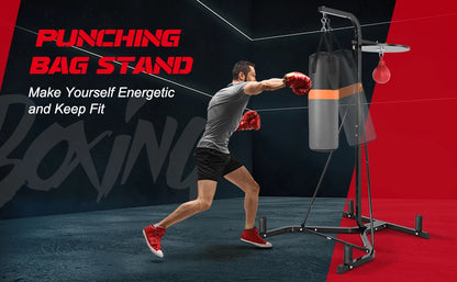 Goplus Punching Bag with Stand for Adults, Free-Standing Heavy Bag Stand with Height Adjustable Speed Bag for Boxing, Sandbag Ra