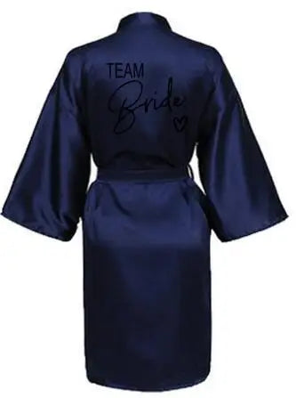 Wedding Party Team Bride Robe With Black Letters Kimono Satin Pajamas Bridesmaid Bathrobe SP003