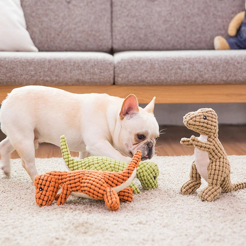 Plush Dog Toy Dinosaur Shaped Interactive Squeaky Toys for Small Large Pets Tooth Cleaning Chew Toy  Accessories