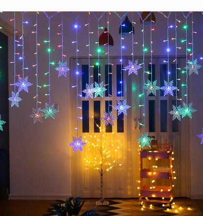 3.2M Christmas Snowflakes LED String Lights Flashing Fairy Curtain Lights Waterproof For Holiday Party Wedding Xmas Decoration