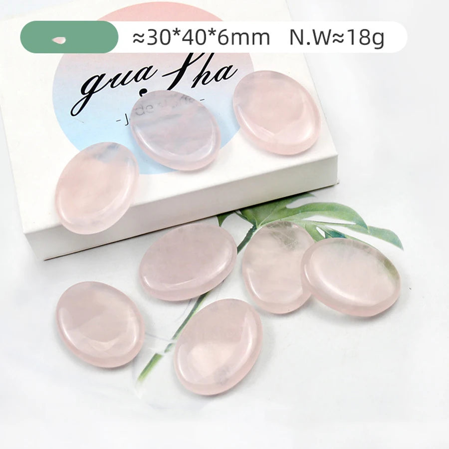 5Pcs Rose Quartz Worry Stones Hot Stone Body Massage Healing Crystal Eye Patches Energy Stones Muscle Relax Back Massager