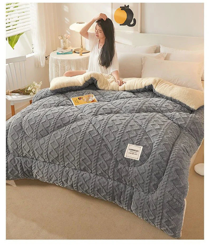 High End Thickened Winter Warm Blankets for Beds Artificial Lamb Cashmere Weighted Blanket Thicker Warmth Duvet Quilt Comforter