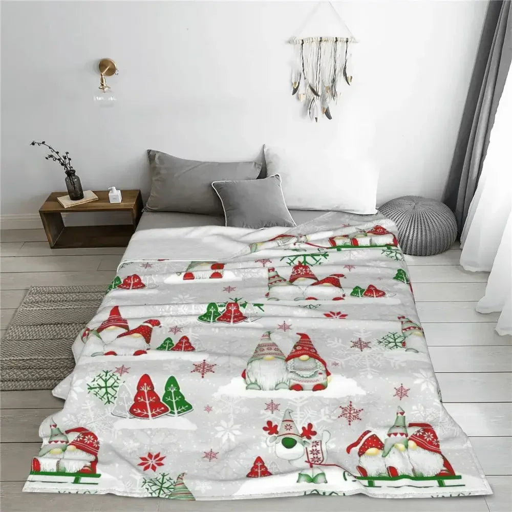 Merry Christmas Gnomes Knitted Blanket Nordic New Year Wool Throw Blankets Summer Air Conditioning Printed Soft Warm Bedsprea