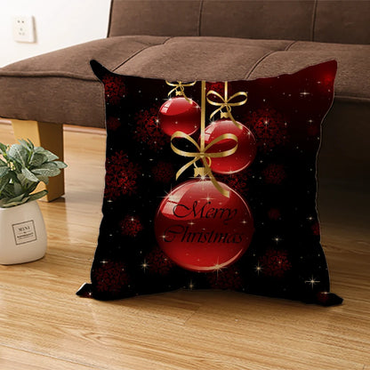 Christmas Cushion Cover 45X45cm Linen Pillowcovers Sofa Cushions Golden Pillowcase Home Decorative Throw Pillows Happy New Year