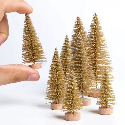 8PCS Christmas Mini Trees Mix Size Fake Glitter Trees For Xmas Home Table Decor Ornaments Noel Party Desktop Decorations