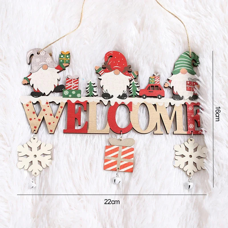 Gnome Santa Claus Wooden Hanging Ornaments Merry Christmas Decorations for Home Door Xmas Tree Pendants