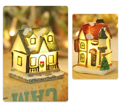 Christmas Decoration, New Year Night Light LED Luminous Snow House Sculpture Home Resin Crafts Xmas Gift for Kids