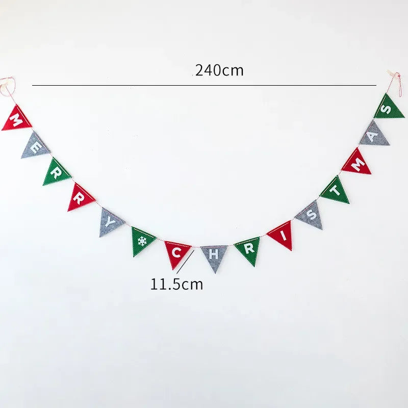 Merry Christmas Banner Wool Felt Triangle Flag Garland Xmas Tree Hanging Ornaments For Home Decorations New Year Party Supplies