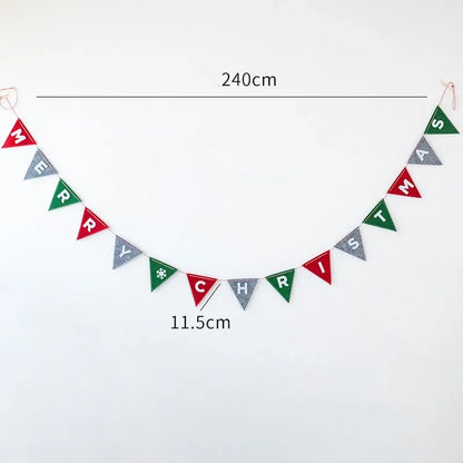 Merry Christmas Banner Wool Felt Triangle Flag Garland Xmas Tree Hanging Ornaments For Home Decorations New Year Party Supplies