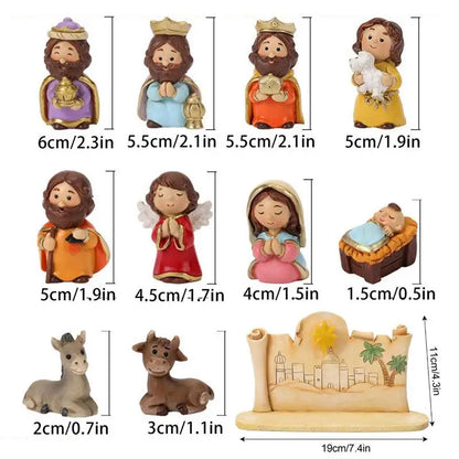 Nativity Sets for Christmas Resin Manger Scene Ornaments Jesus Figurines Sets Cute Cartoon Figures Nativity Statue Home Decor