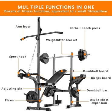 600lbs 6 in 1 Adjustable Weight Bench Set with Leg Extension and Leg Curl Multi-Function Bench Press Set for Full Body Workout