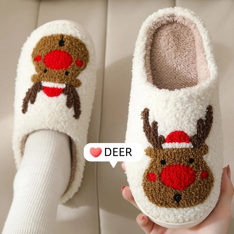 Christmas Slippers Women's Men Home Bedroom Shoes Winter Men's Female Indoor Plush Soft Fluffy Living Room Floor Flip Flops