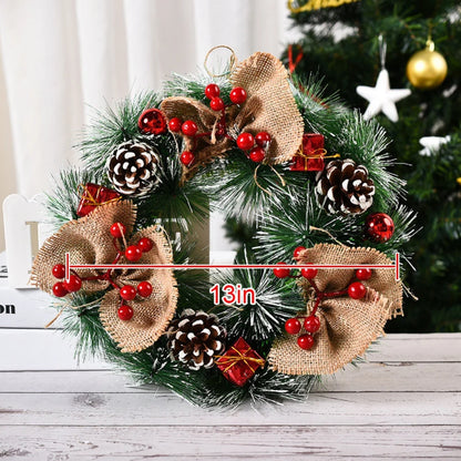 Artificial Flower Wreaths for Christmas with Bows Pinecone Red Berry for Front Door, Window Fireplace Farmhouse Decorations