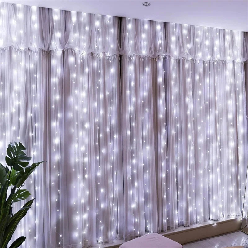 LED Curtain String Lights Christmas Garland Decor Fairy Light 8 Modes USB Remote Control Wedding Holiday Party for Bedroom Home