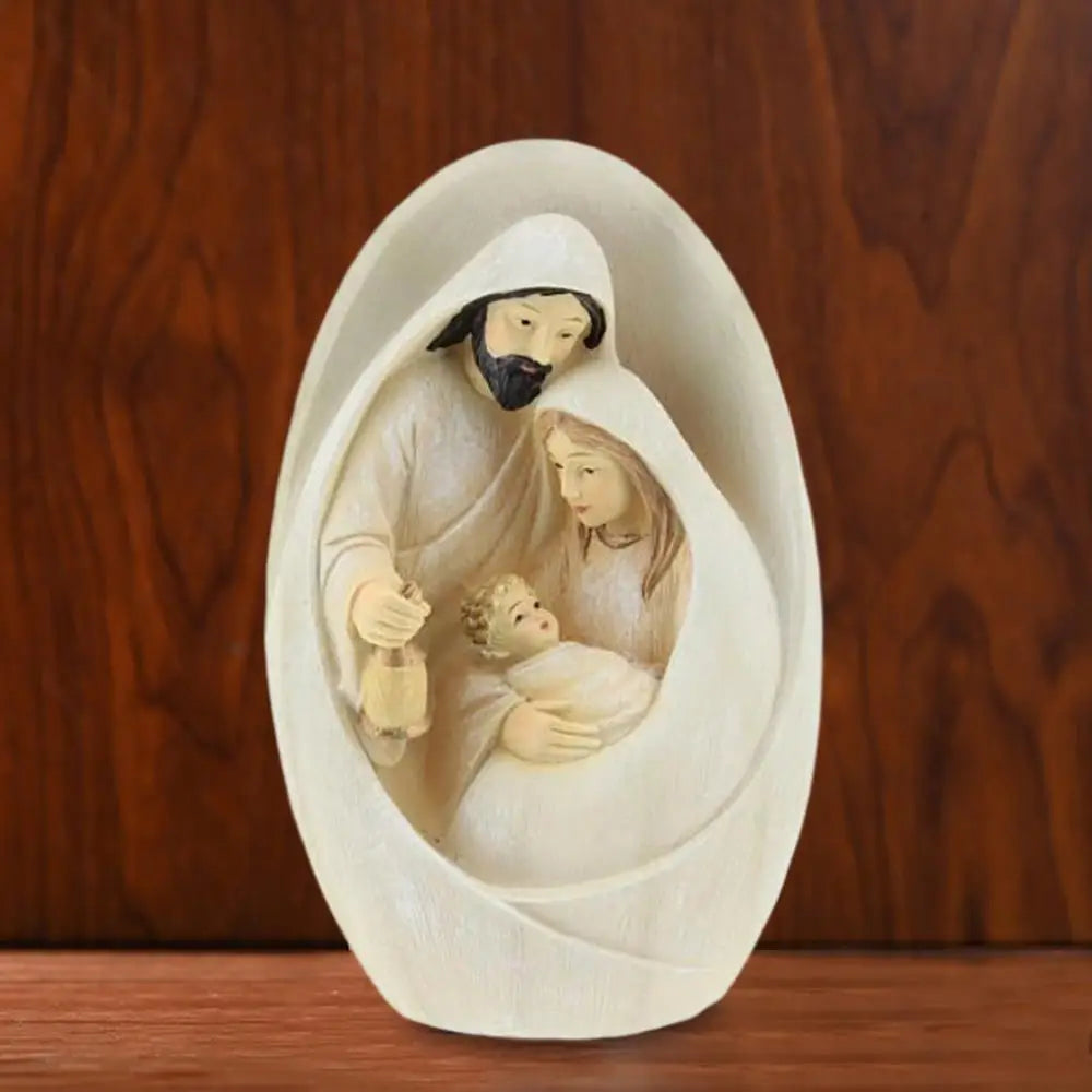 Nativity Scene Statue Sculpted Style with Joseph Mary Hold Baby Jesus Beautiful Detailed Nativity Craft for Christmas Decoration