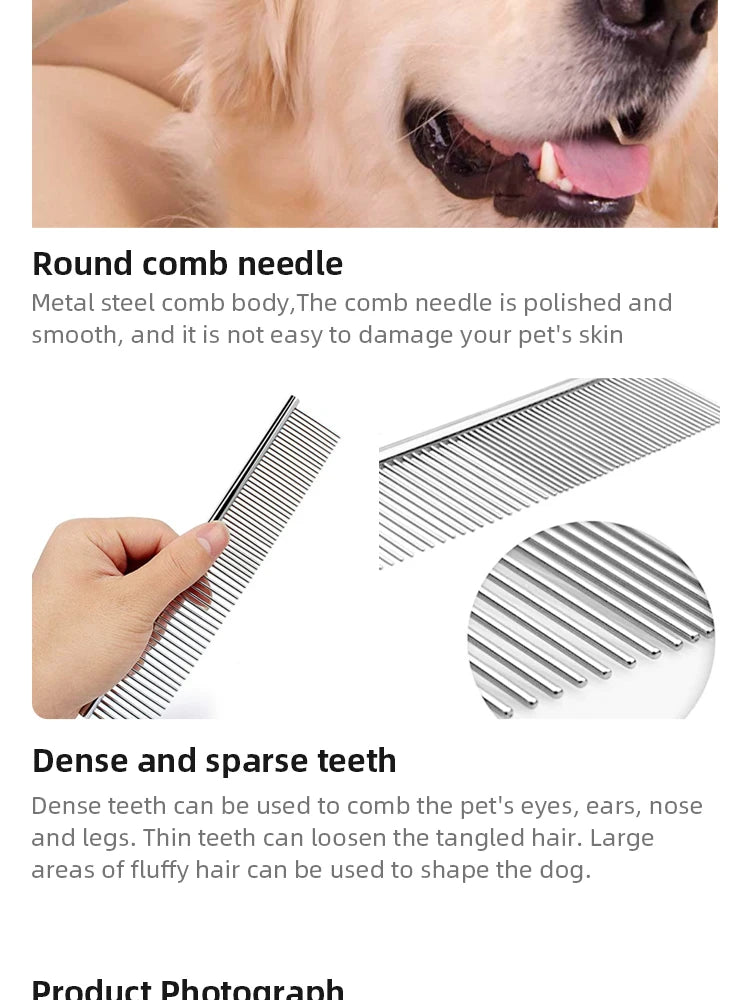 Pet Hair Removal Comb Stainless Steel Pet Grooming Comb Gently Removes Loose Knotted Hair Dog Cat Cleaning Beauty Supplies