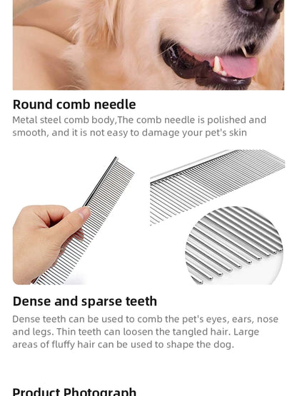 Pet Hair Removal Comb Stainless Steel Pet Grooming Comb Gently Removes Loose Knotted Hair Dog Cat Cleaning Beauty Supplies