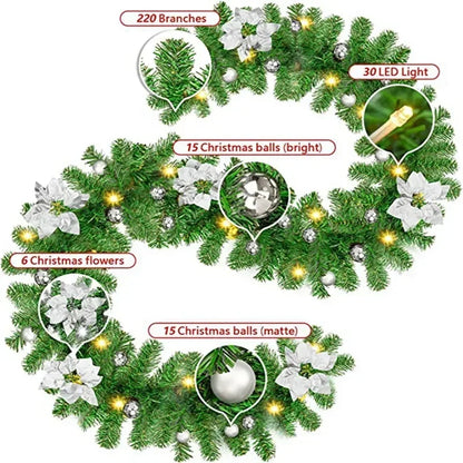 Christmas Rattan Garland Decorative Staircase Fireplace Christmas Decoration Xmas Tree Rattan Banner Stair Wreaths with Light